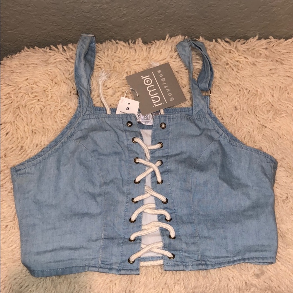 LF light blue tie up crop top